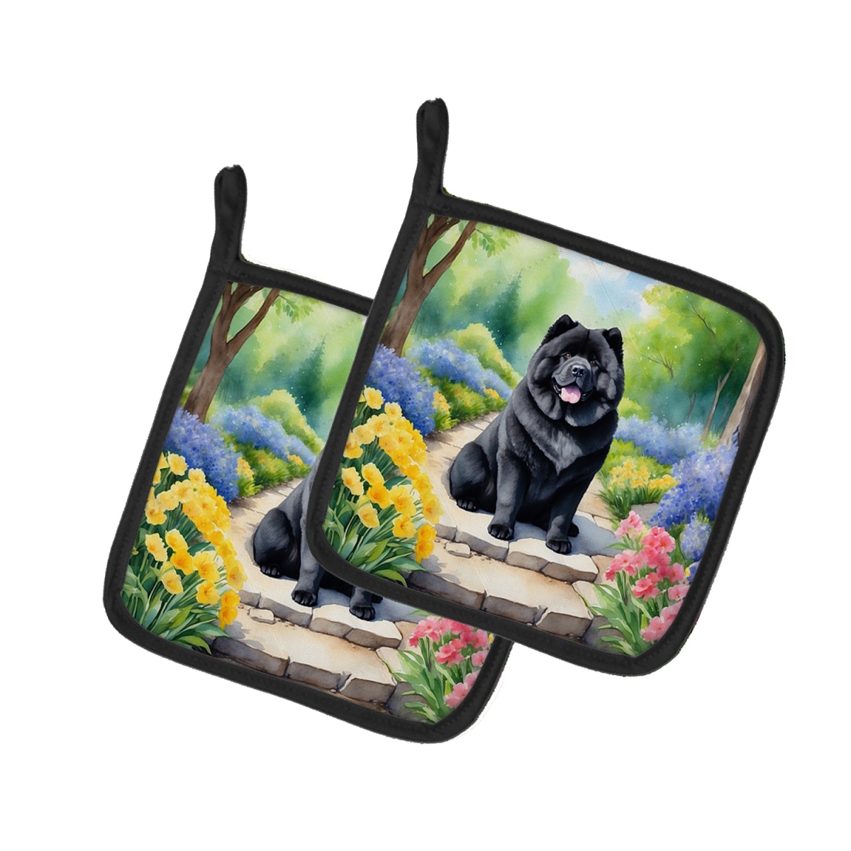 DAC6600PTHD 7.5 x 7.5 in. Chow Chow Spring Path Pot Holders - Set of 2