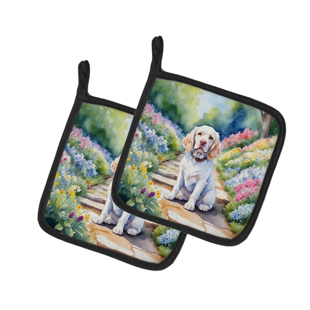 DAC6601PTHD 7.5 x 7.5 in. Clumber Spaniel Spring Path Pot Holders - Set of 2