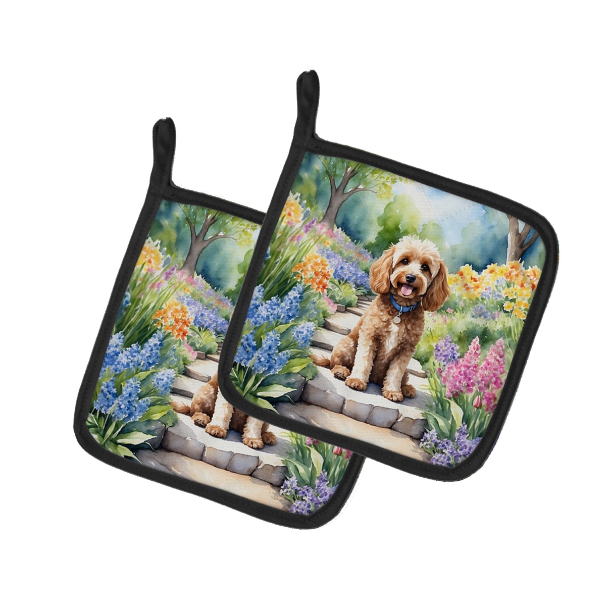 DAC6602PTHD 7.5 x 7.5 in. Cockapoo Spring Path Pot Holders - Set of 2
