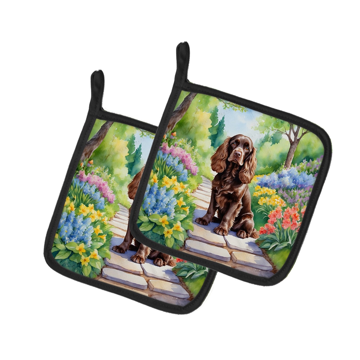 DAC6603PTHD 7.5 x 7.5 in. Cocker Spaniel Spring Path Pot Holders - Set of 2