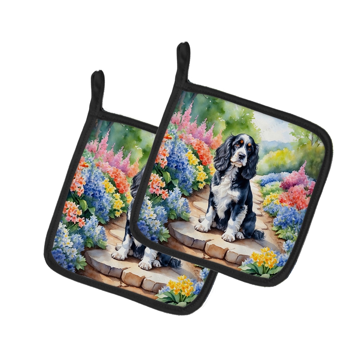 DAC6604PTHD 7.5 x 7.5 in. Cocker Spaniel Spring Path Pot Holders - Set of 2