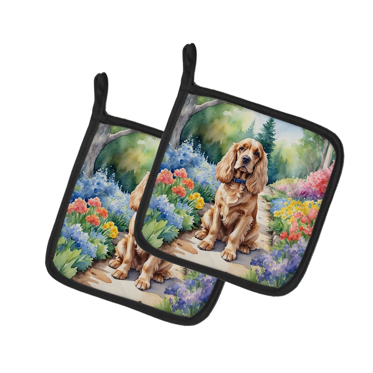 DAC6605PTHD 7.5 x 7.5 in. Cocker Spaniel Spring Path Pot Holders - Set of 2