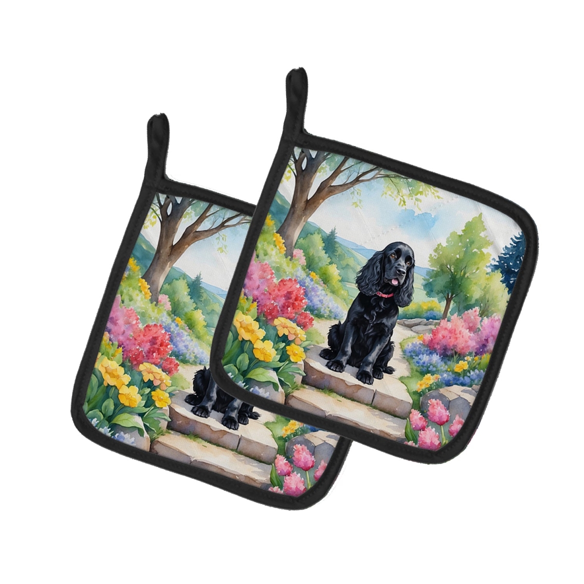 DAC6606PTHD 7.5 x 7.5 in. Cocker Spaniel Spring Path Pot Holders - Set of 2
