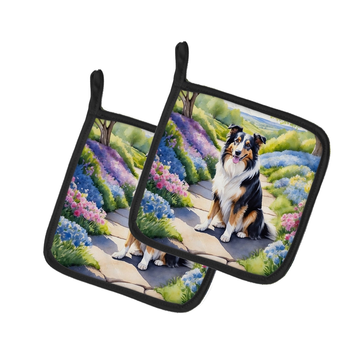 DAC6607PTHD 7.5 x 7.5 in. Collie Spring Path Pot Holders - Set of 2