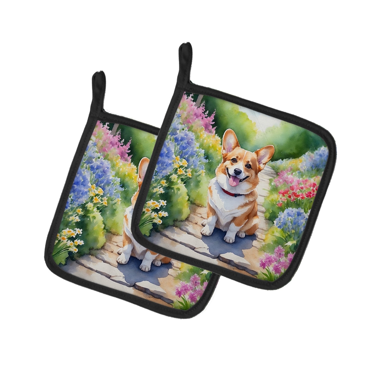 DAC6608PTHD 7.5 x 7.5 in. Corgi Spring Path Pot Holders - Set of 2