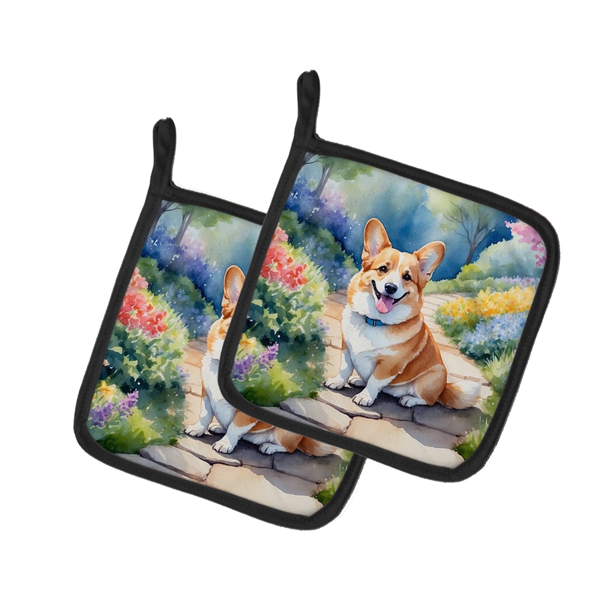 DAC6609PTHD 7.5 x 7.5 in. Corgi Spring Path Pot Holders - Set of 2