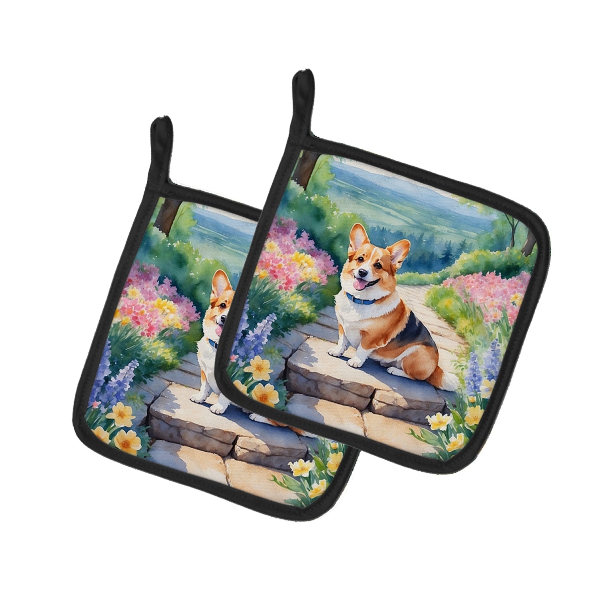 DAC6610PTHD 7.5 x 7.5 in. Corgi Spring Path Pot Holders - Set of 2