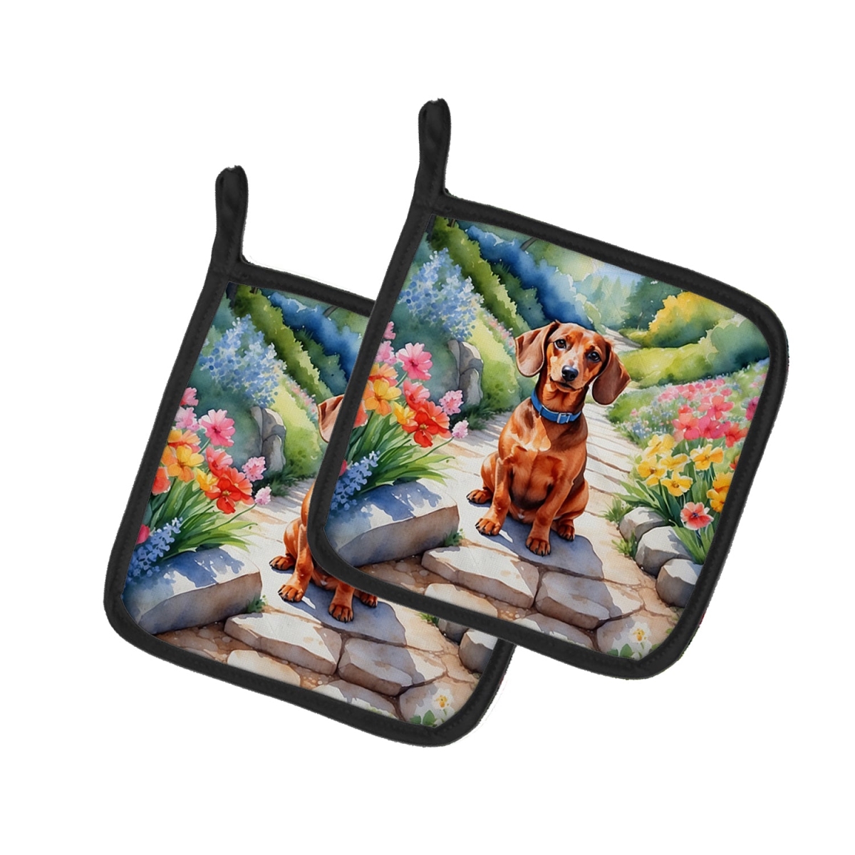 DAC6613PTHD 7.5 x 7.5 in. Dachshund Spring Path Pot Holders - Set of 2