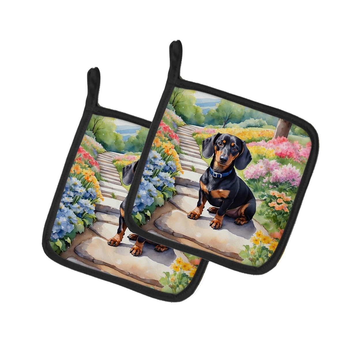 DAC6614PTHD 7.5 x 7.5 in. Dachshund Spring Path Pot Holders - Set of 2