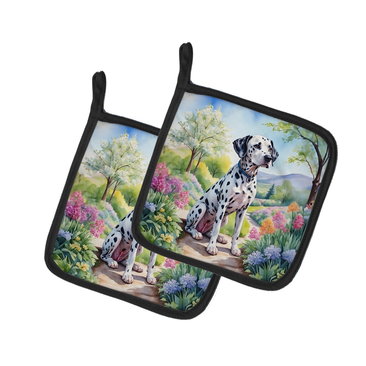 DAC6615PTHD 7.5 x 7.5 in. Dalmatian Spring Path Pot Holders - Set of 2