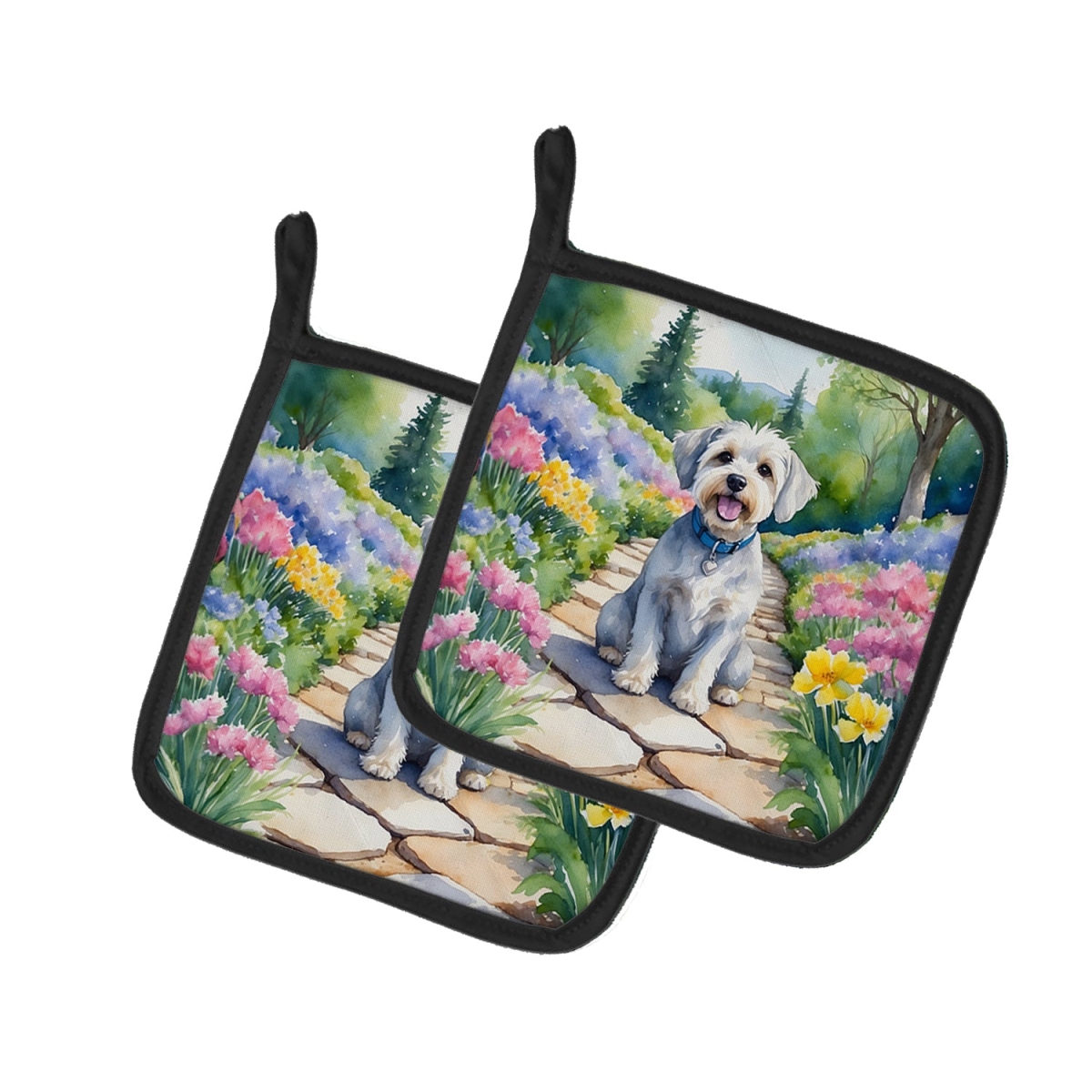 DAC6616PTHD 7.5 x 7.5 in. Dandie Dinmont Terrier Spring Path Pot Holders - Set of 2