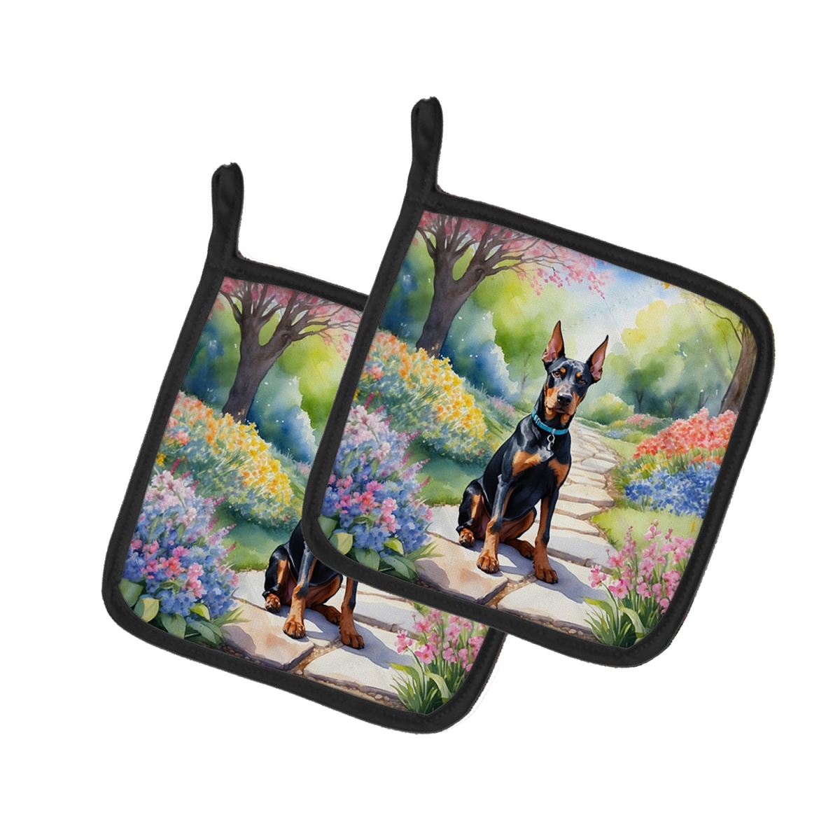 DAC6617PTHD 7.5 x 7.5 in. Doberman Pinscher Spring Path Pot Holders - Set of 2