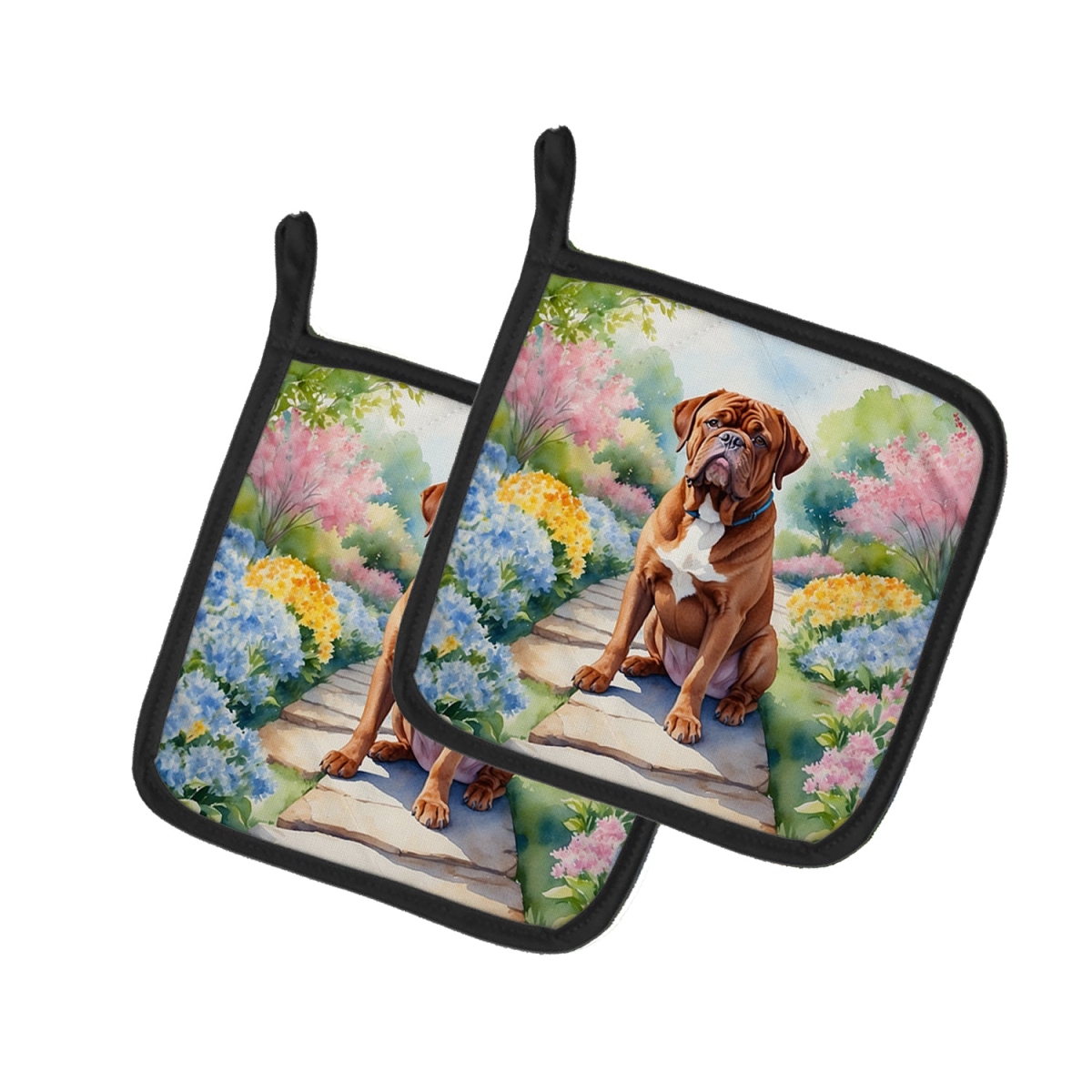 DAC6618PTHD 7.5 x 7.5 in. Dogue De Bordeaux Spring Path Pot Holders - Set of 2