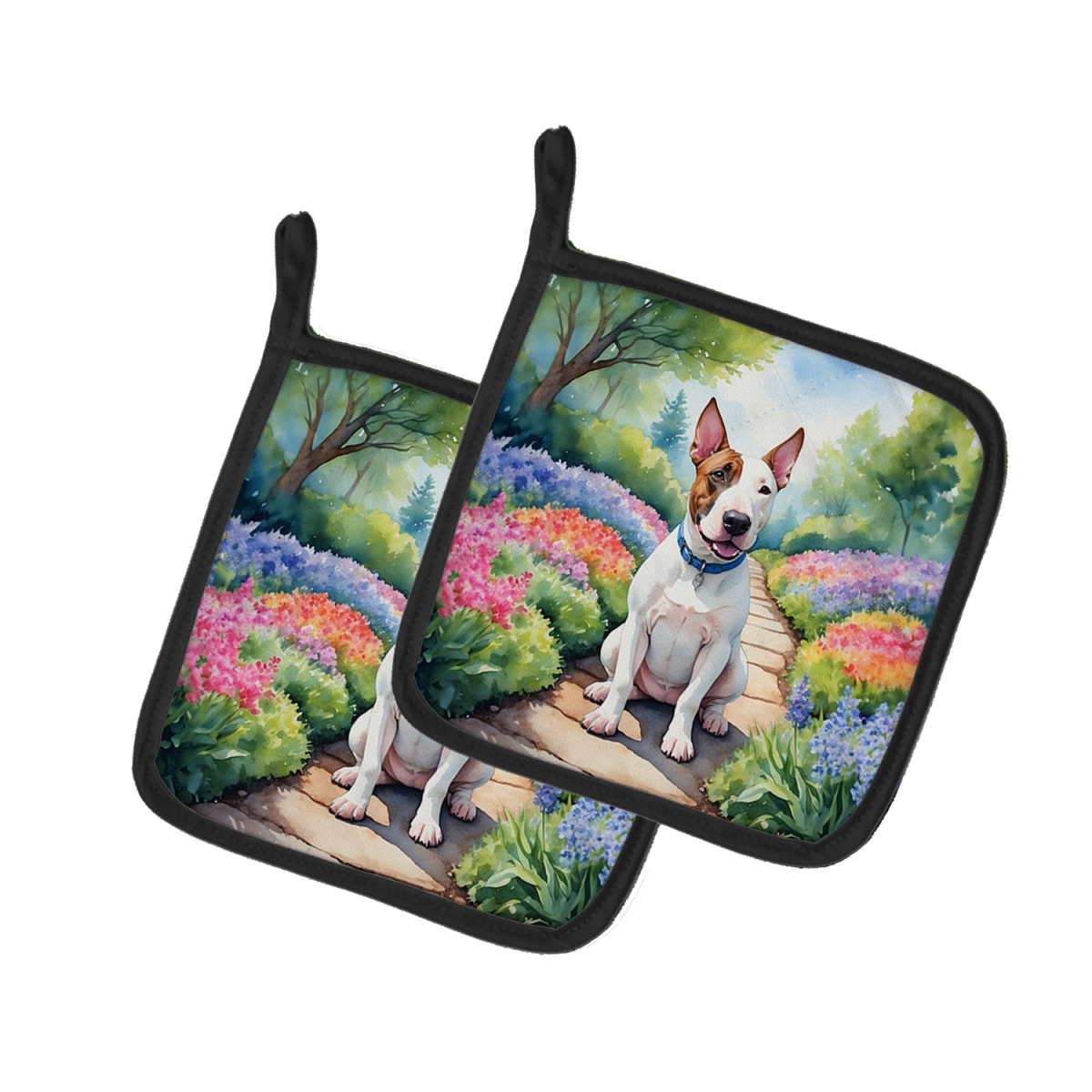 DAC6619PTHD 7.5 x 7.5 in. English Bull Terrier Spring Path Pot Holders - Set of 2