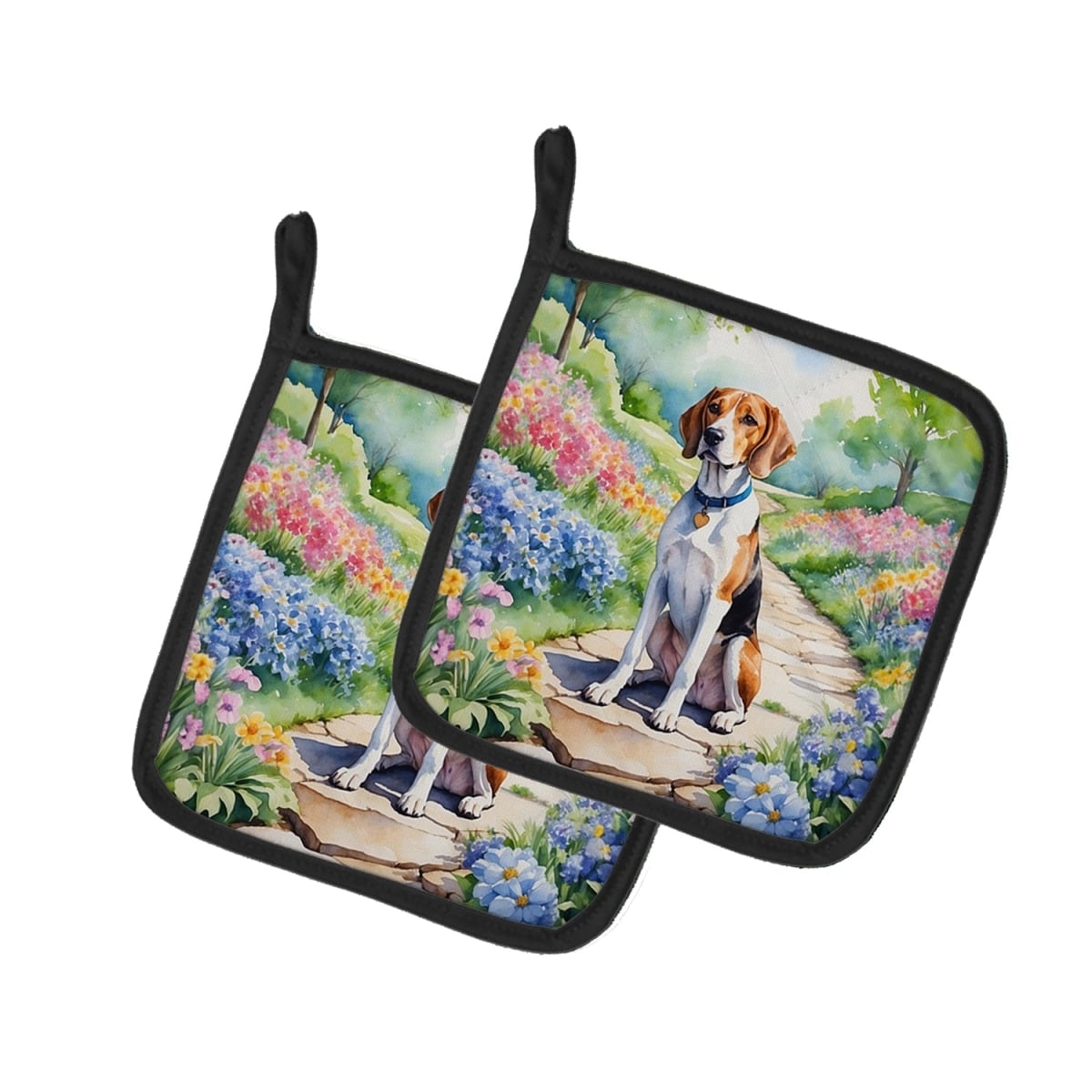 DAC6623PTHD 7.5 x 7.5 in. English Foxhound Spring Path Pot Holders - Set of 2