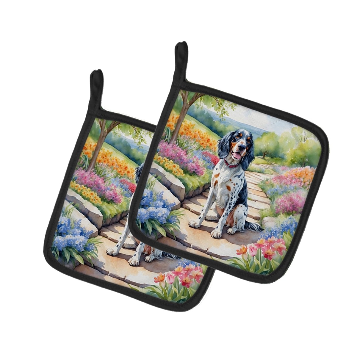 DAC6624PTHD 7.5 x 7.5 in. English Setter Spring Path Pot Holders - Set of 2