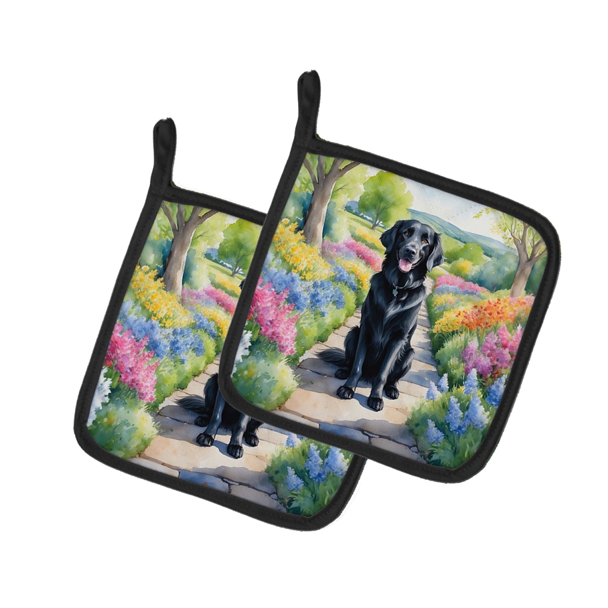 DAC6626PTHD 7.5 x 7.5 in. Flat-Coated Retriever Spring Path Pot Holders - Set of 2