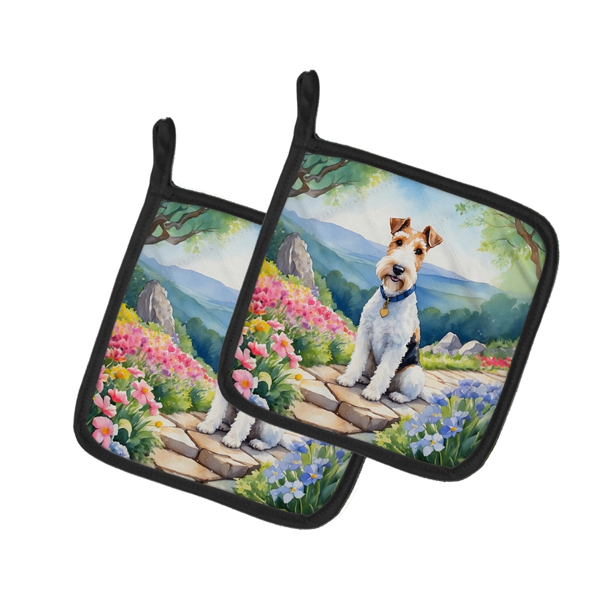 DAC6627PTHD 7.5 x 7.5 in. Fox Terrier Spring Path Pot Holders - Set of 2