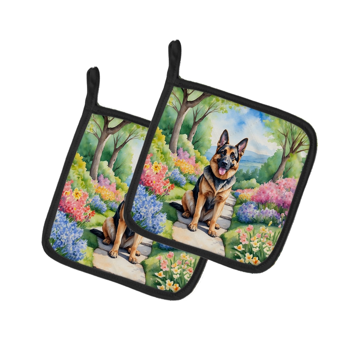 DAC6631PTHD 7.5 x 7.5 in. German Shepherd Spring Path Pot Holders - Set of 2