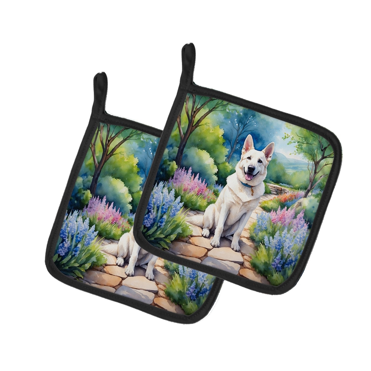 DAC6632PTHD 7.5 x 7.5 in. German Shepherd Spring Path Pot Holders - Set of 2