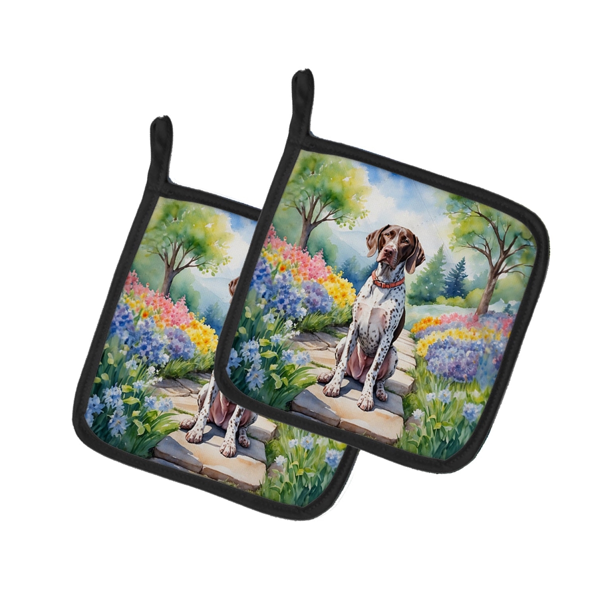 DAC6633PTHD 7.5 x 7.5 in. German Shorthaired Pointer Spring Path Pot Holders - Set of 2