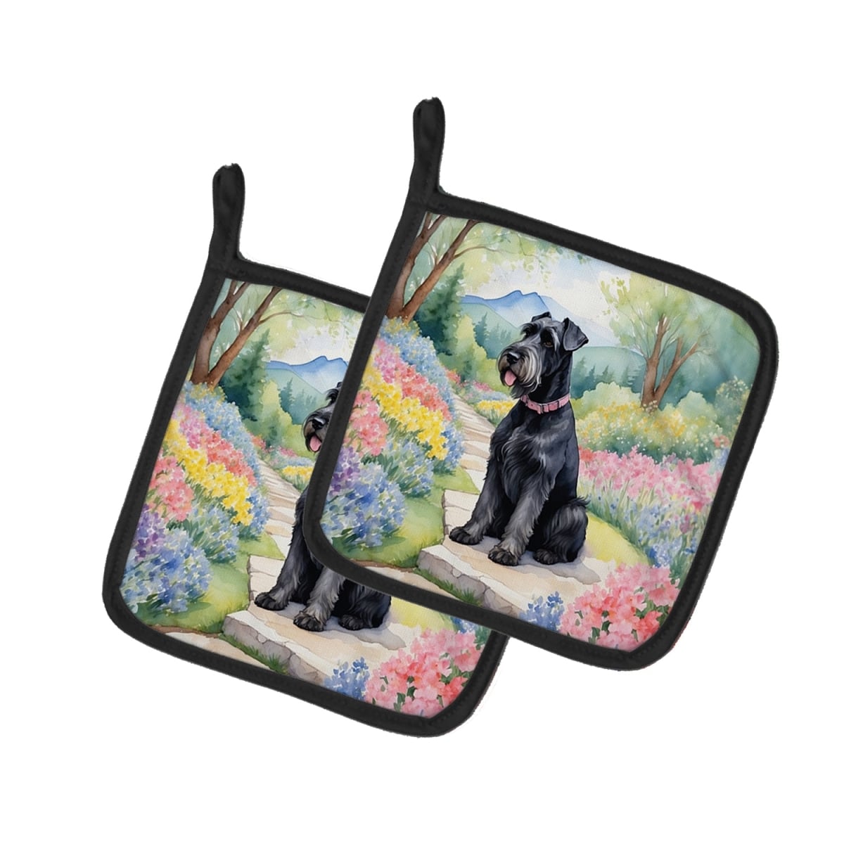 DAC6635PTHD 7.5 x 7.5 in. Giant Schnauzer Spring Path Pot Holders - Set of 2