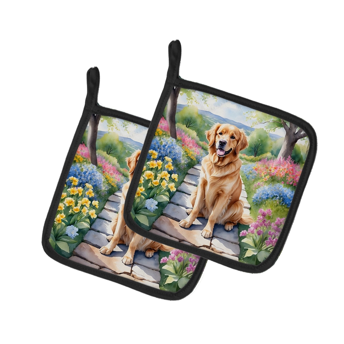 DAC6636PTHD 7.5 x 7.5 in. Golden Retriever Spring Path Pot Holders - Set of 2