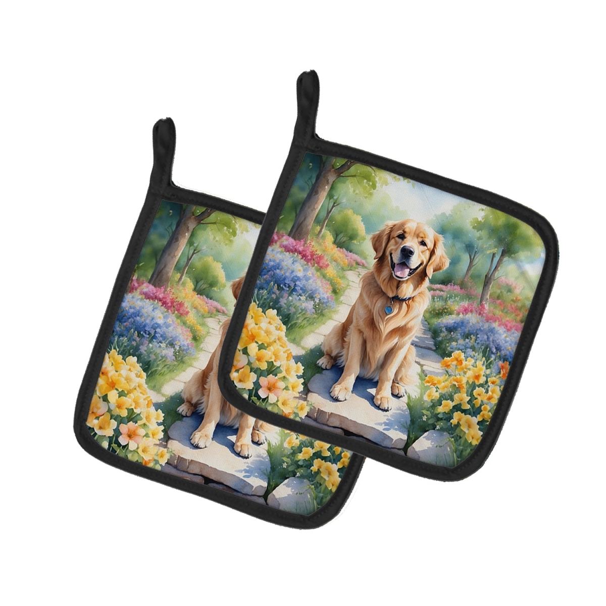 DAC6637PTHD 7.5 x 7.5 in. Golden Retriever Spring Path Pot Holders - Set of 2