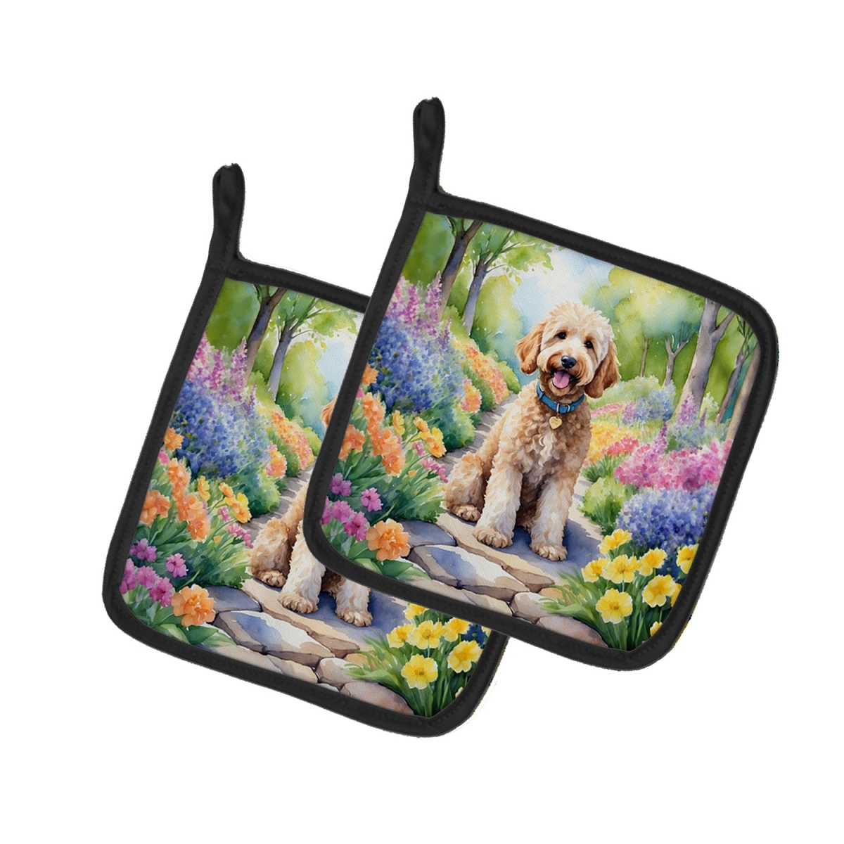 DAC6638PTHD 7.5 x 7.5 in. Goldendoodle Spring Path Pot Holders - Set of 2