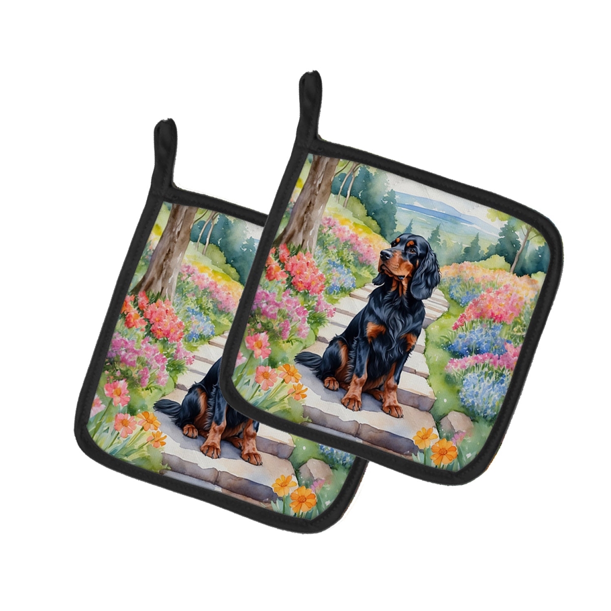 DAC6639PTHD 7.5 x 7.5 in. Gordon Setter Spring Path Pot Holders - Set of 2
