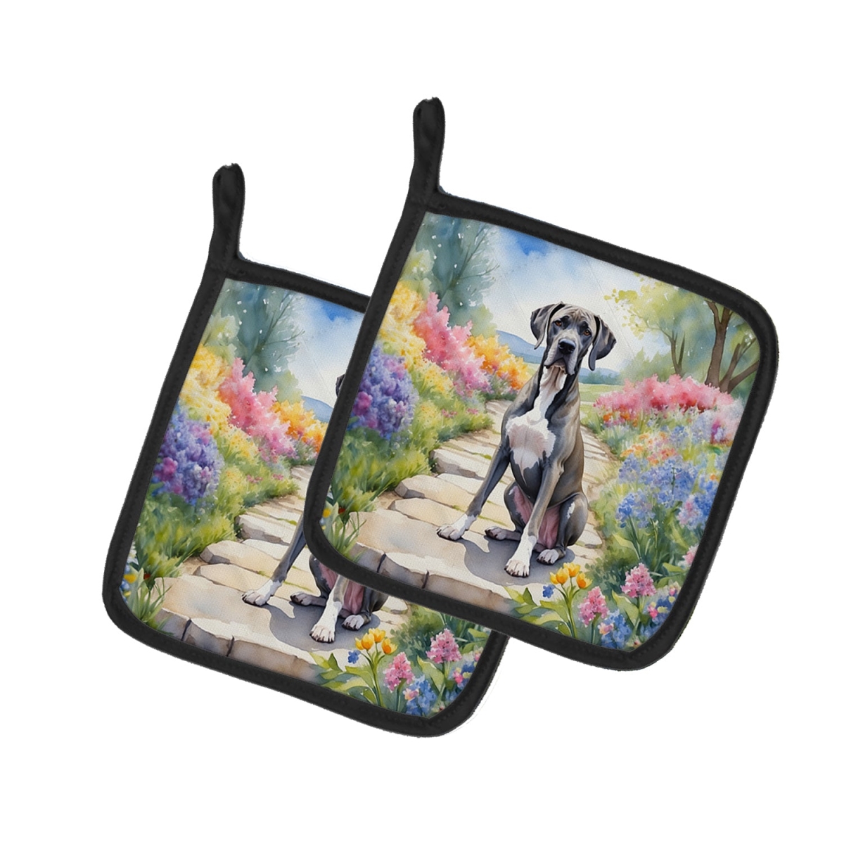 DAC6642PTHD 7.5 x 7.5 in. Great Dane Spring Path Pot Holders - Set of 2