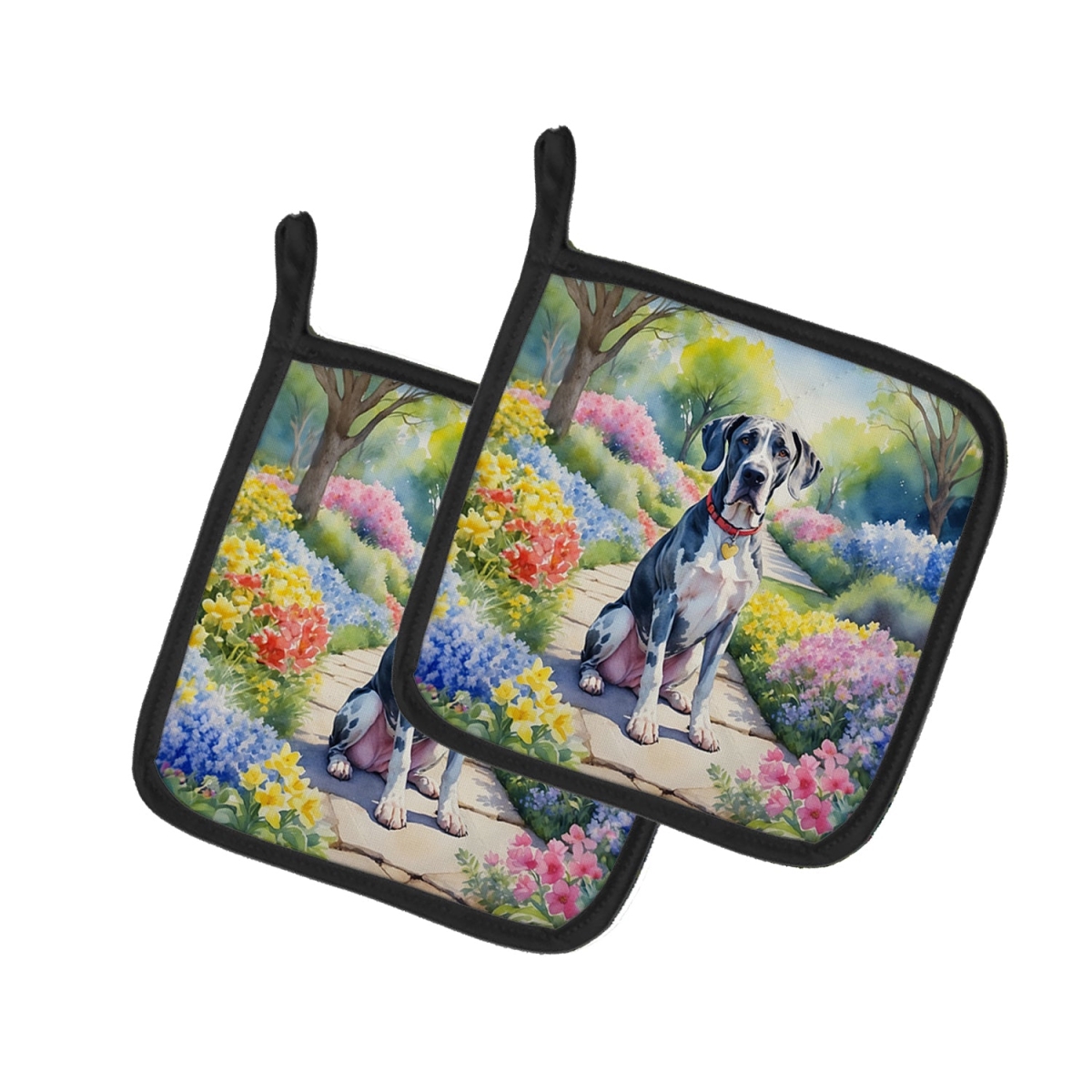 DAC6643PTHD 7.5 x 7.5 in. Great Dane Spring Path Pot Holders - Set of 2