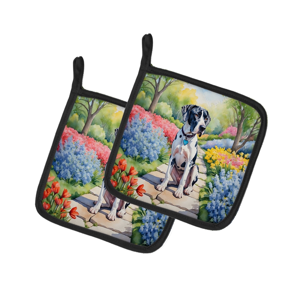 DAC6644PTHD 7.5 x 7.5 in. Great Dane Spring Path Pot Holders - Set of 2