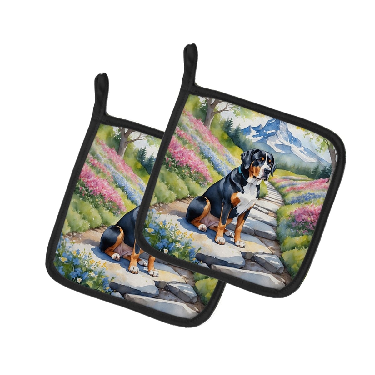 DAC6646PTHD 7.5 x 7.5 in. Greater Swiss Mountain Dog Spring Path Pot Holders - Set of 2