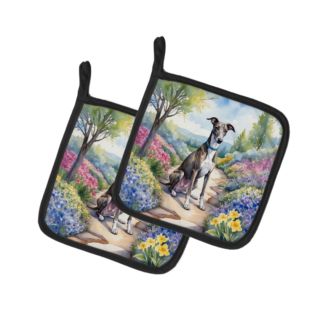 DAC6647PTHD 7.5 x 7.5 in. Greyhound Spring Path Pot Holders - Set of 2