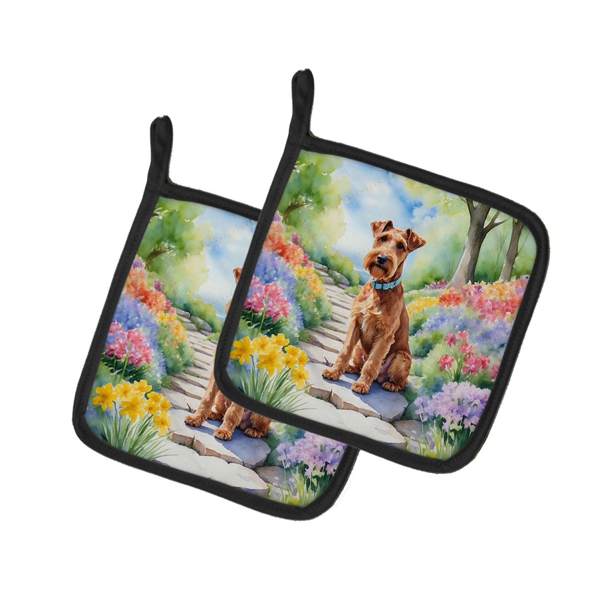 DAC6650PTHD 7.5 x 7.5 in. Irish Terrier Spring Path Pot Holders - Set of 2