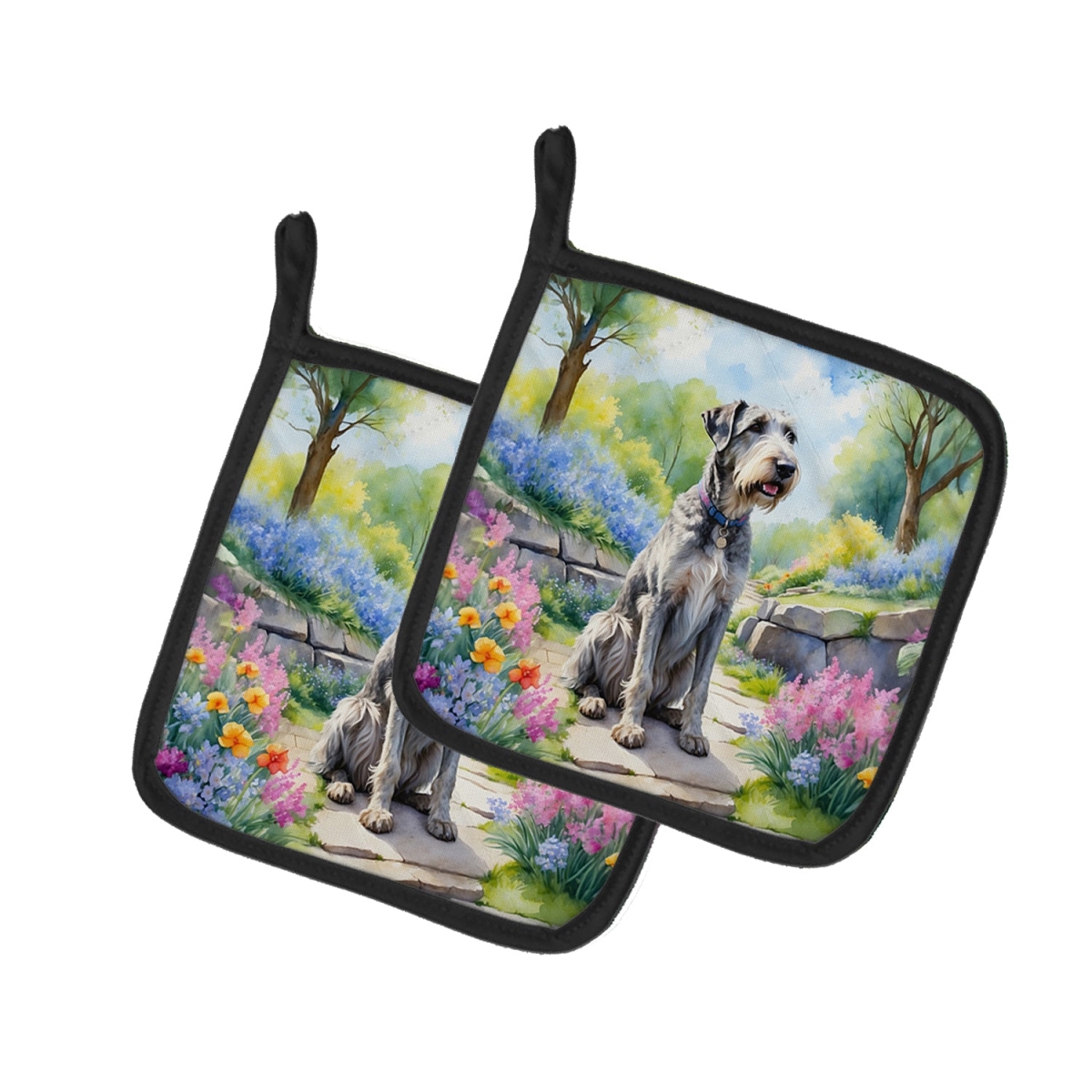 DAC6651PTHD 7.5 x 7.5 in. Irish Wolfhound Spring Path Pot Holders - Set of 2