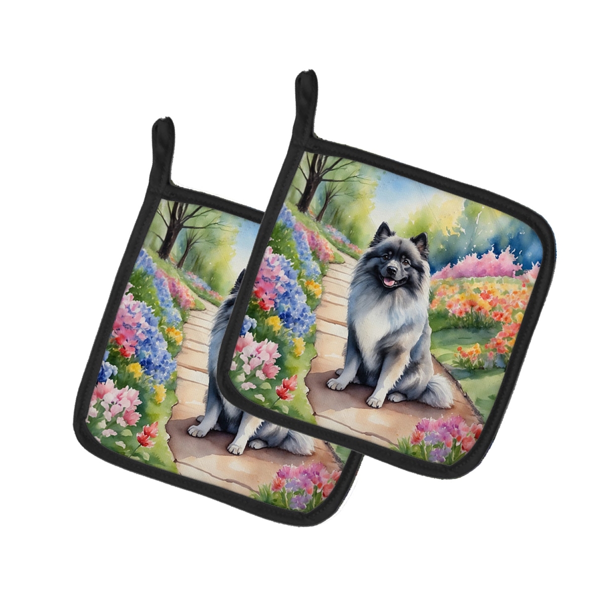 DAC6656PTHD 7.5 x 7.5 in. Keeshond Spring Path Pot Holders - Set of 2