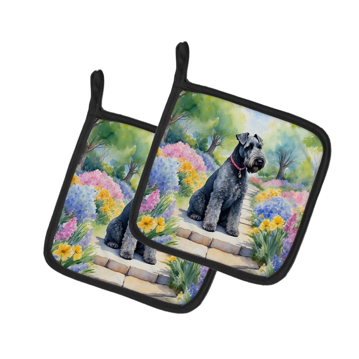DAC6657PTHD 7.5 x 7.5 in. Kerry Blue Terrier Spring Path Pot Holders - Set of 2