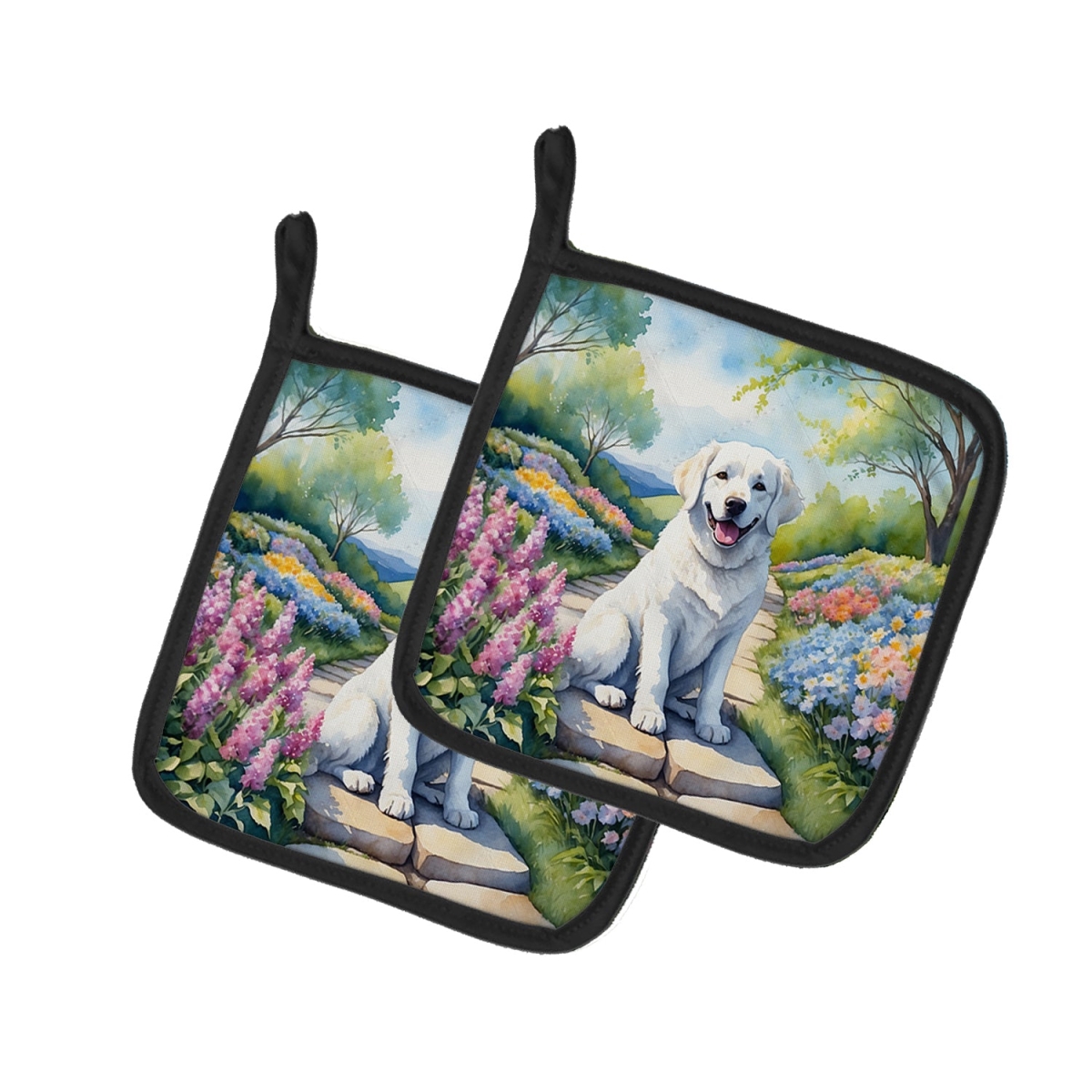 DAC6659PTHD 7.5 x 7.5 in. Kuvasz Spring Path Pot Holders - Set of 2
