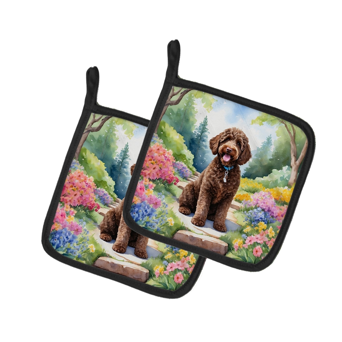 DAC6661PTHD 7.5 x 7.5 in. Labradoodle Spring Path Pot Holders - Set of 2