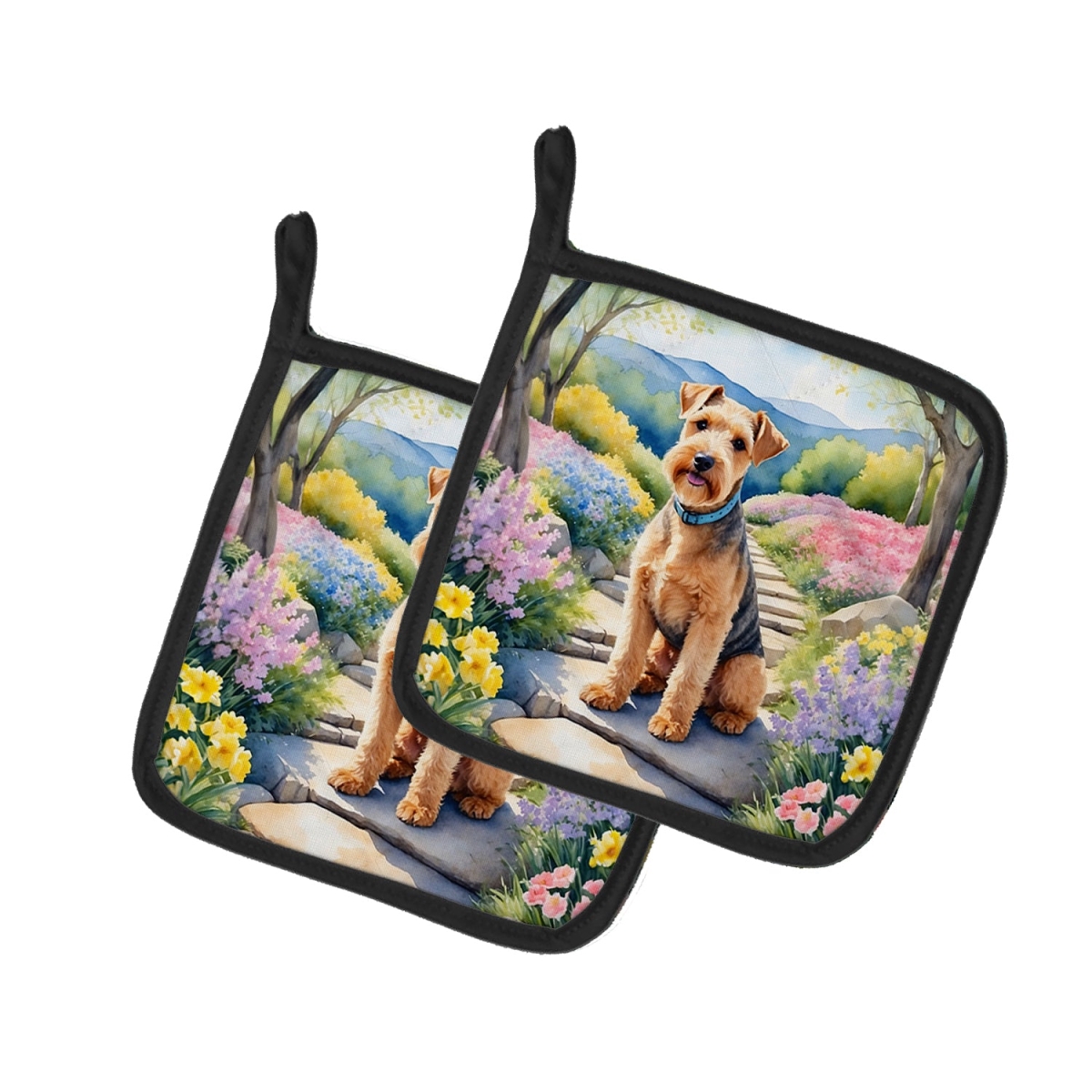DAC6665PTHD 7.5 x 7.5 in. Lakeland Terrier Spring Path Pot Holders - Set of 2