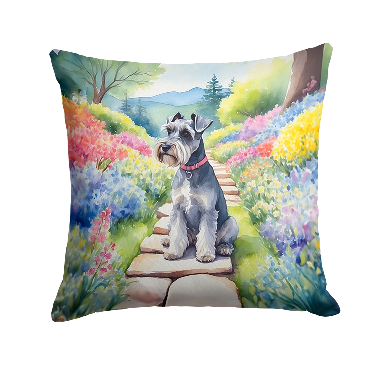 DAC6709PW1414 14 x 14 in. Schnauzer Spring Path Throw Pillow