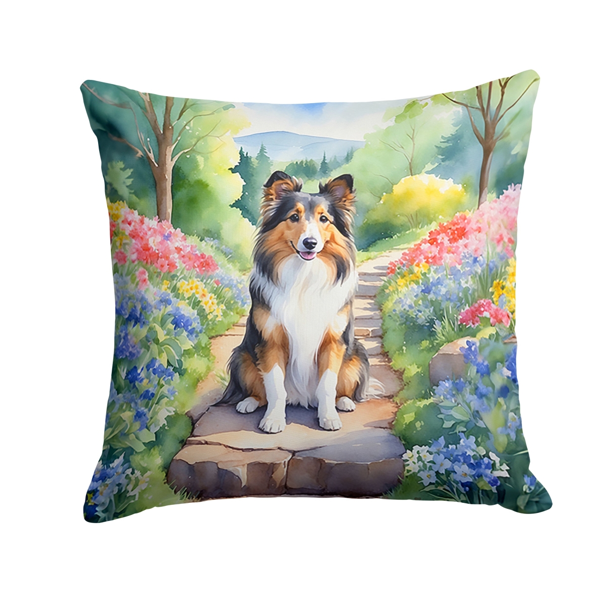 DAC6714PW1414 14 x 14 in. Sheltie Spring Path Throw Pillow
