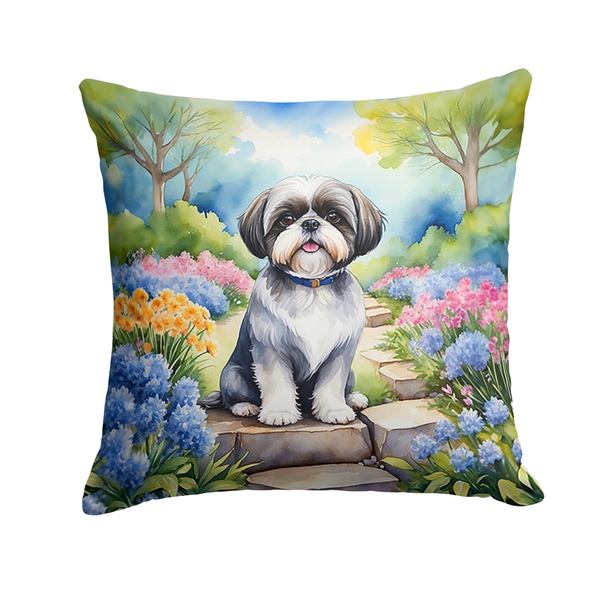 DAC6716PW1414 14 x 14 in. Shih Tzu Spring Path Throw Pillow