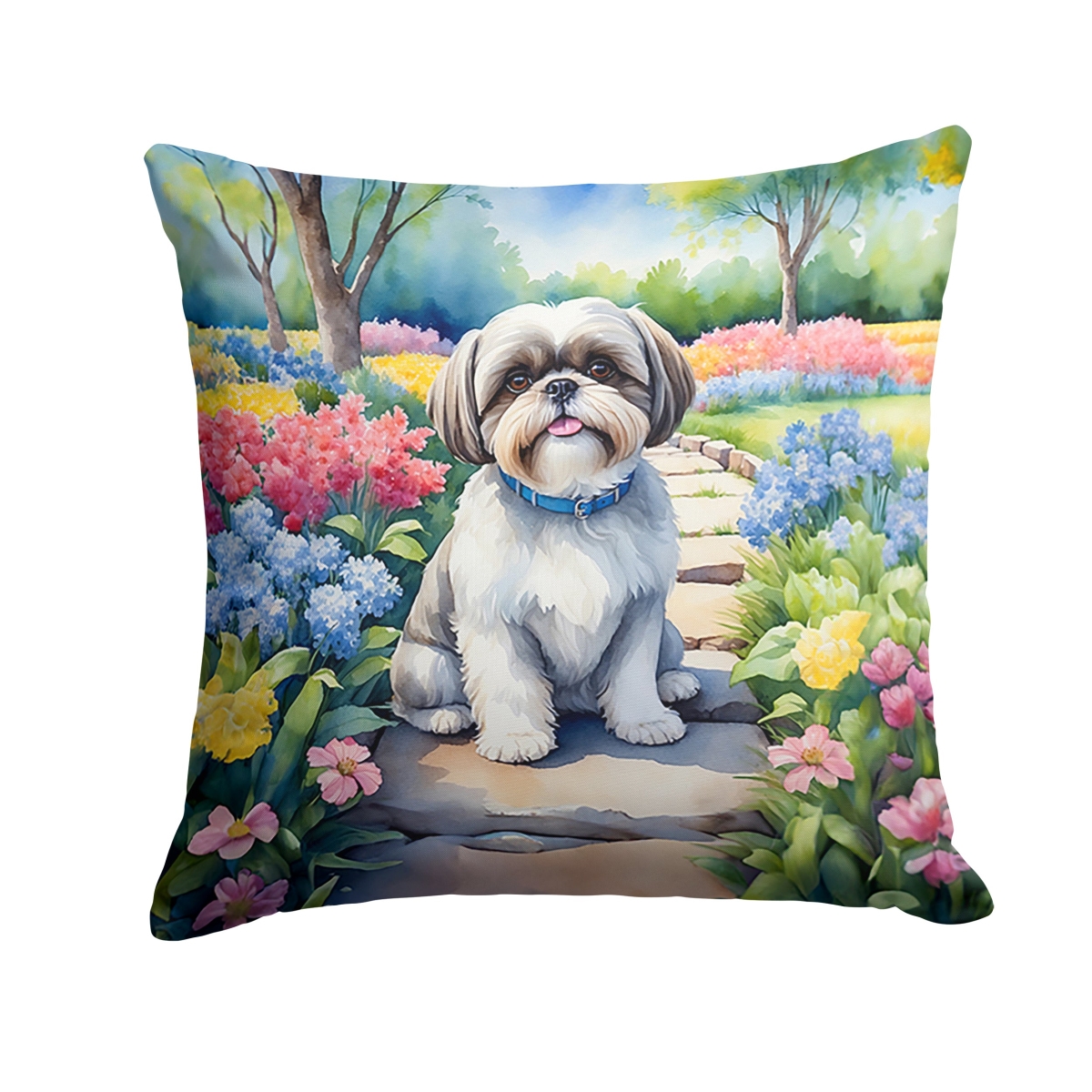 DAC6717PW1414 14 x 14 in. Shih Tzu Spring Path Throw Pillow