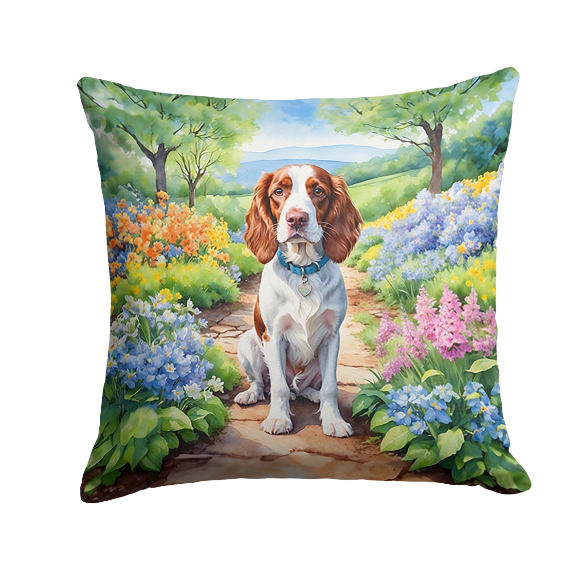 DAC6729PW1414 14 x 14 in. Welsh Springer Spaniel Spring Path Throw Pillow