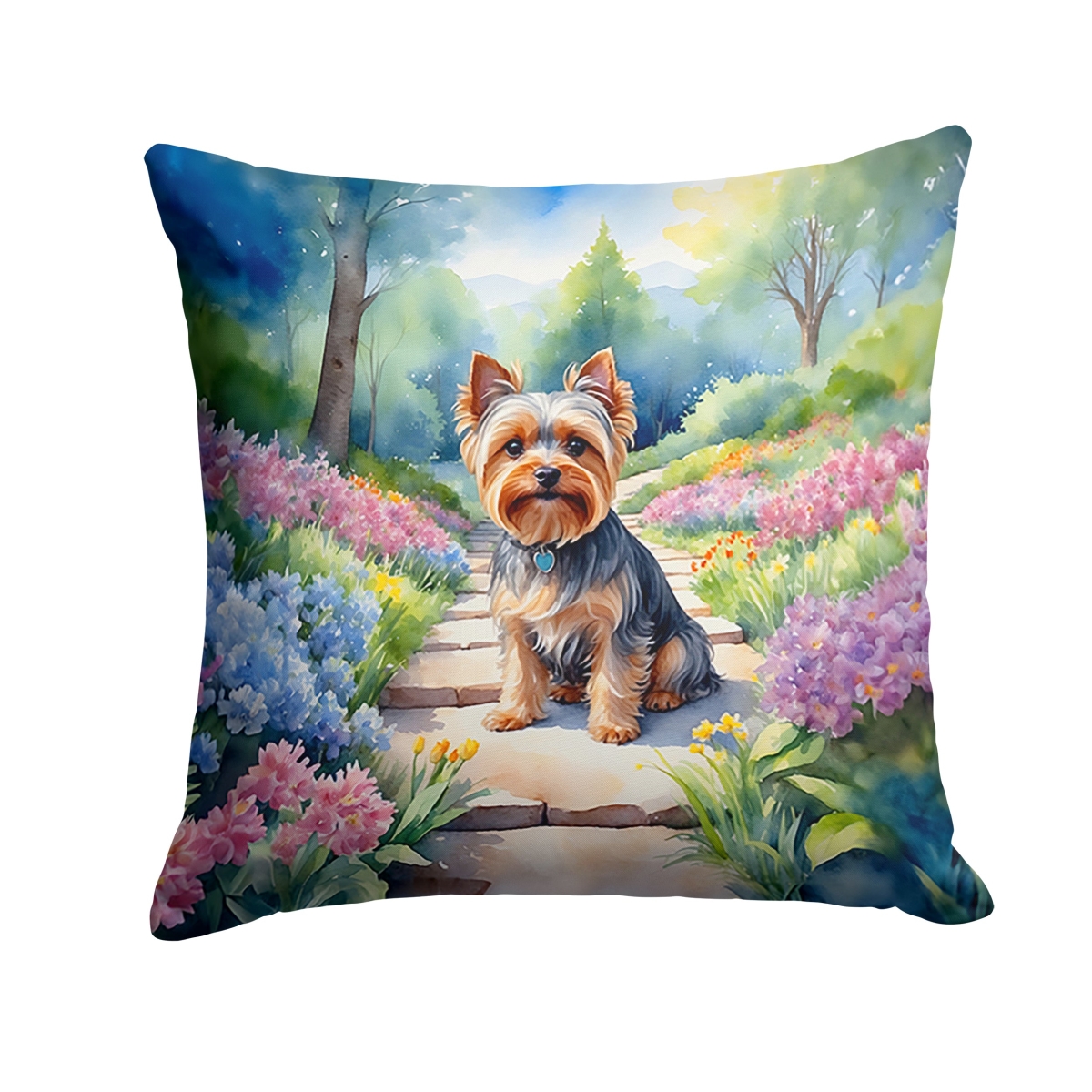 DAC6736PW1414 14 x 14 in. Yorkshire Terrier Spring Path Throw Pillow
