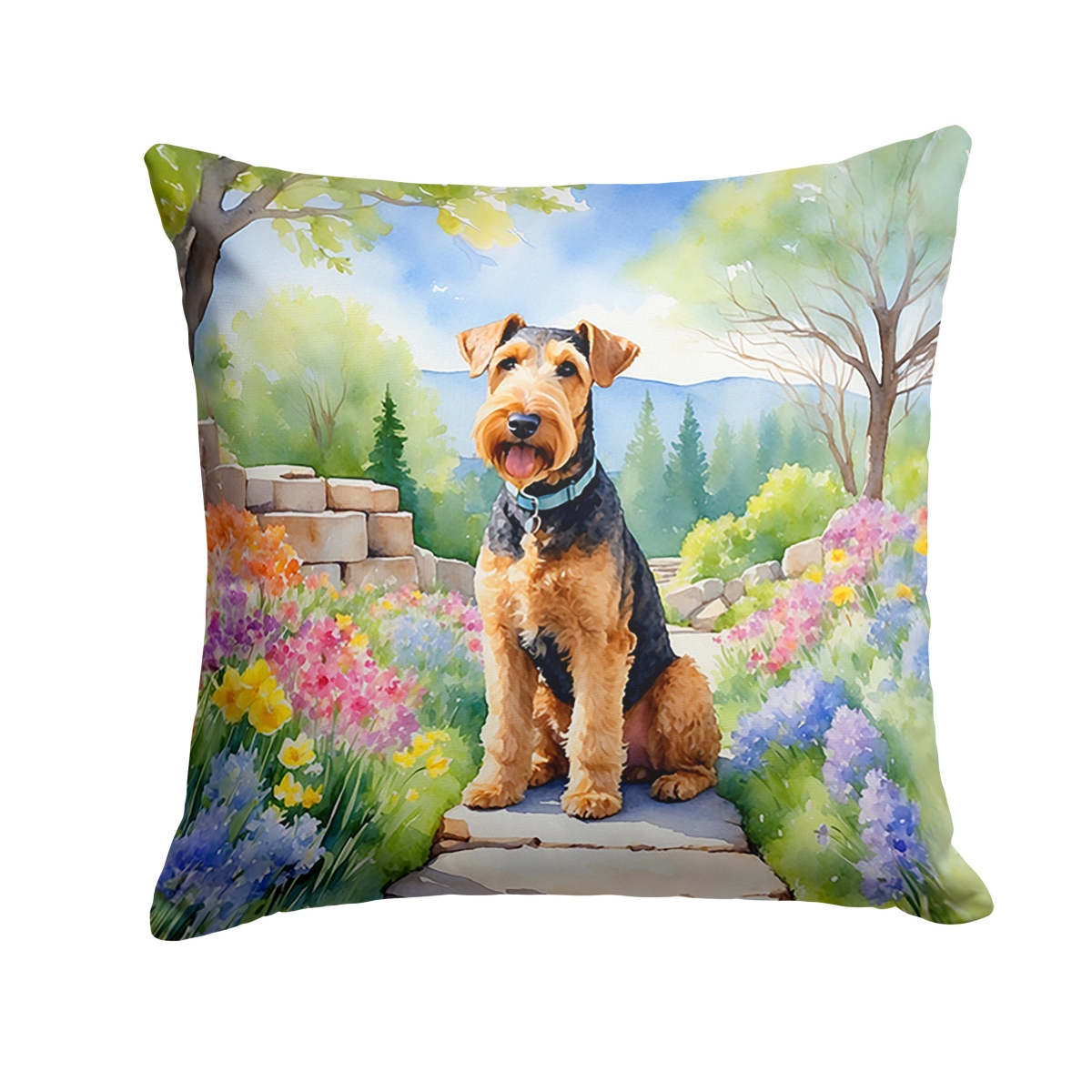 DAC6543PW1818 18 x 18 in. Airedale Terrier Spring Garden Throw Pillow
