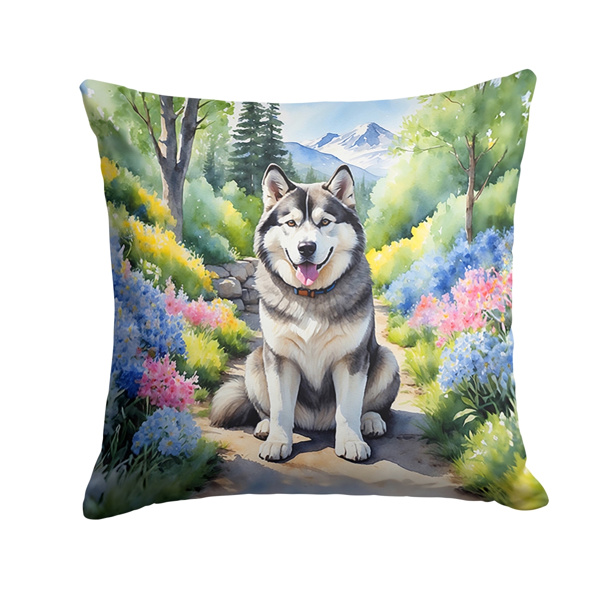 DAC6546PW1818 18 x 18 in. Alaskan Malamute Spring Garden Throw Pillow